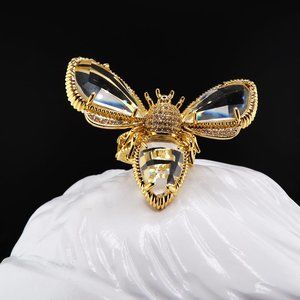 Glamorous Luxe Crystal Bee Gold Tone CZ Big Unique Sparkly Brilliant Adjustable